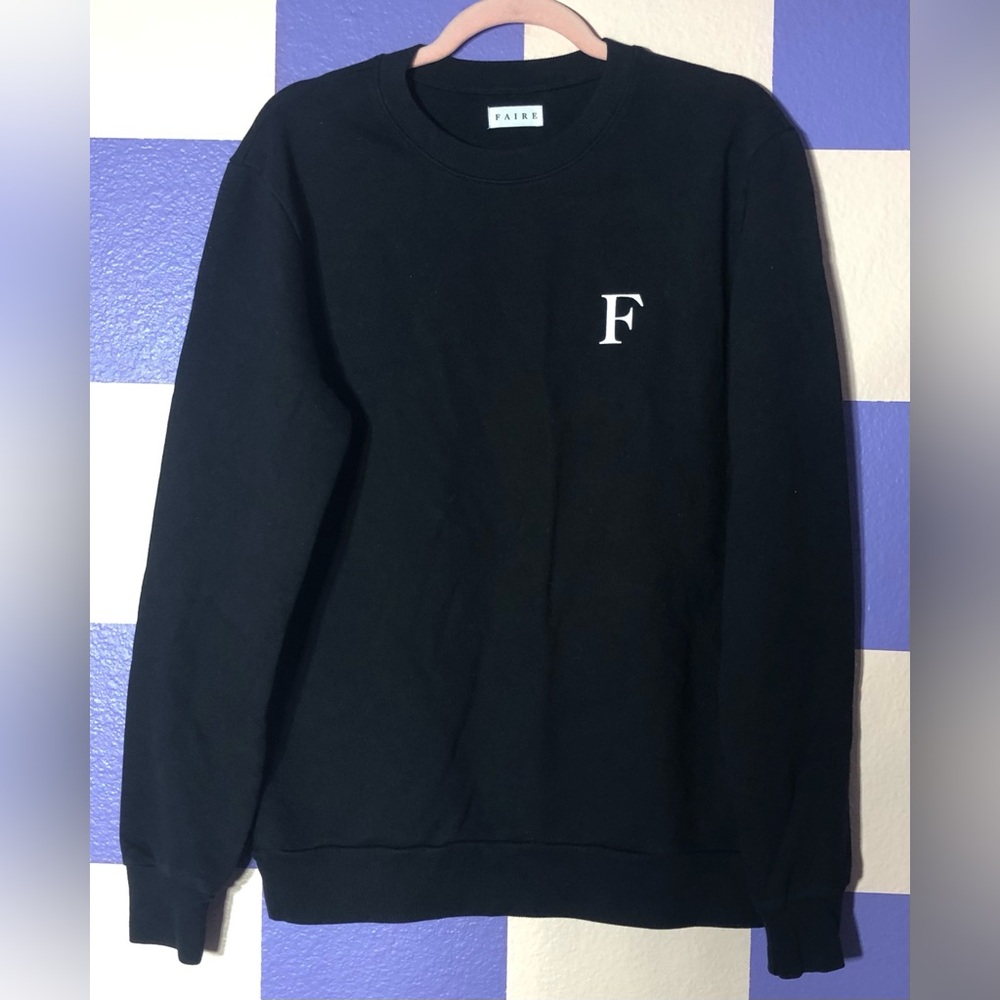 NWOT Black Heavyweight Crewneck with “F” Letter High Quality 100% Cotton